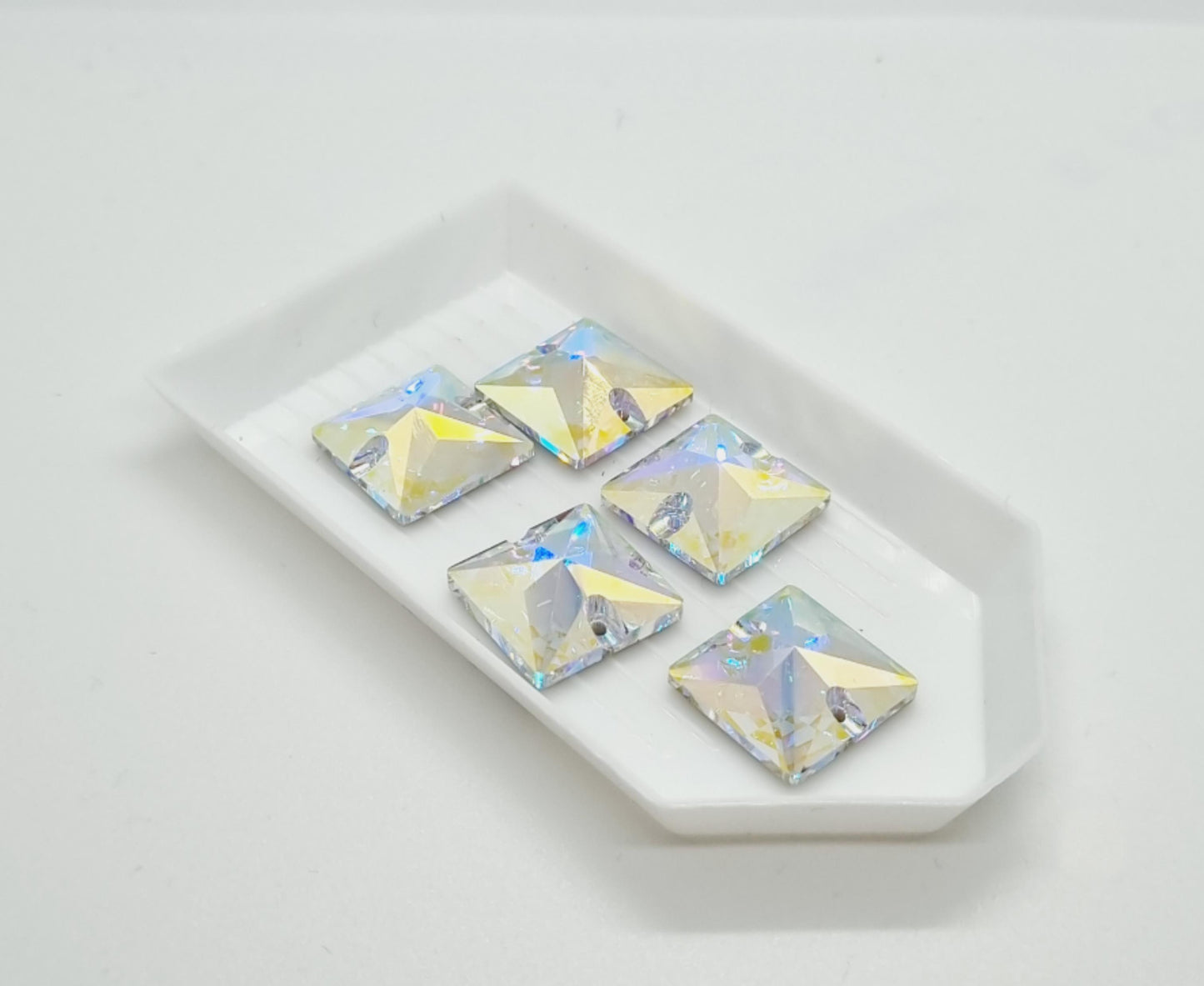 Zodiac Square Crystal AB Sew on Stone - 16mm (pack of 6)